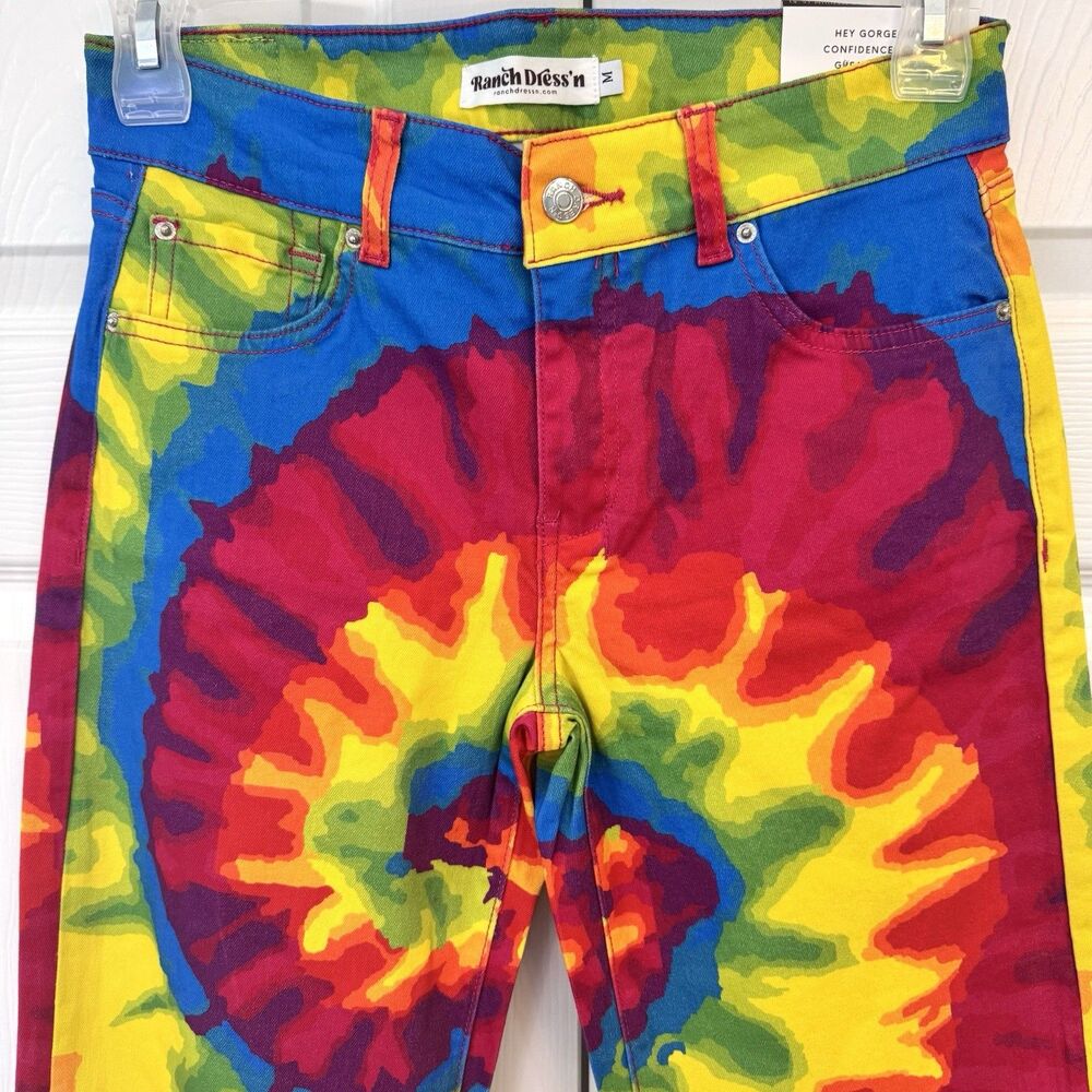 Ranch Dress'n Women's Tie Dye Flare Jeans M Rainbow Psychedelic Festival Boho - Picture 3 of 6